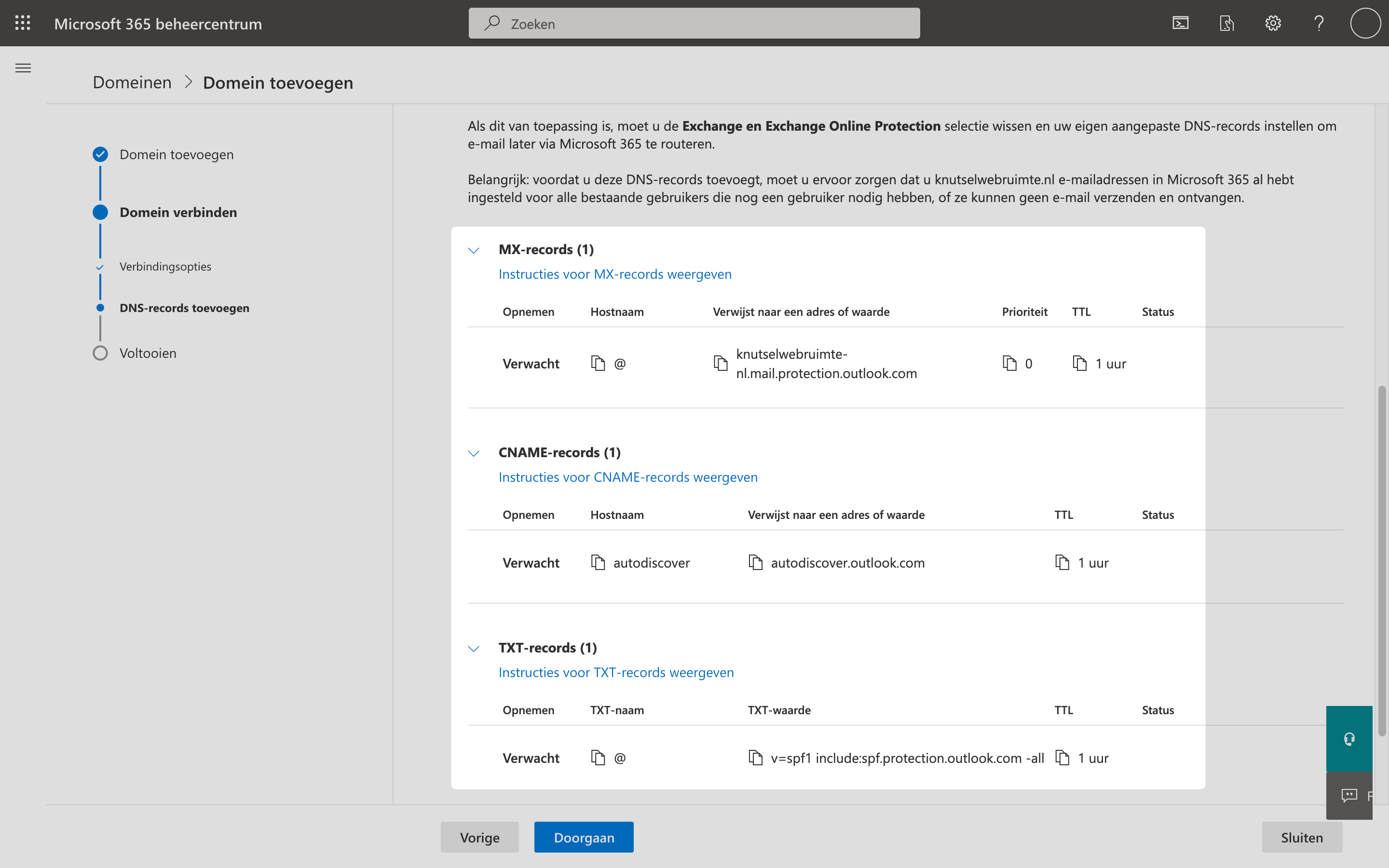 Microsoft 365 instellen: extra DNS-records toevoegen.