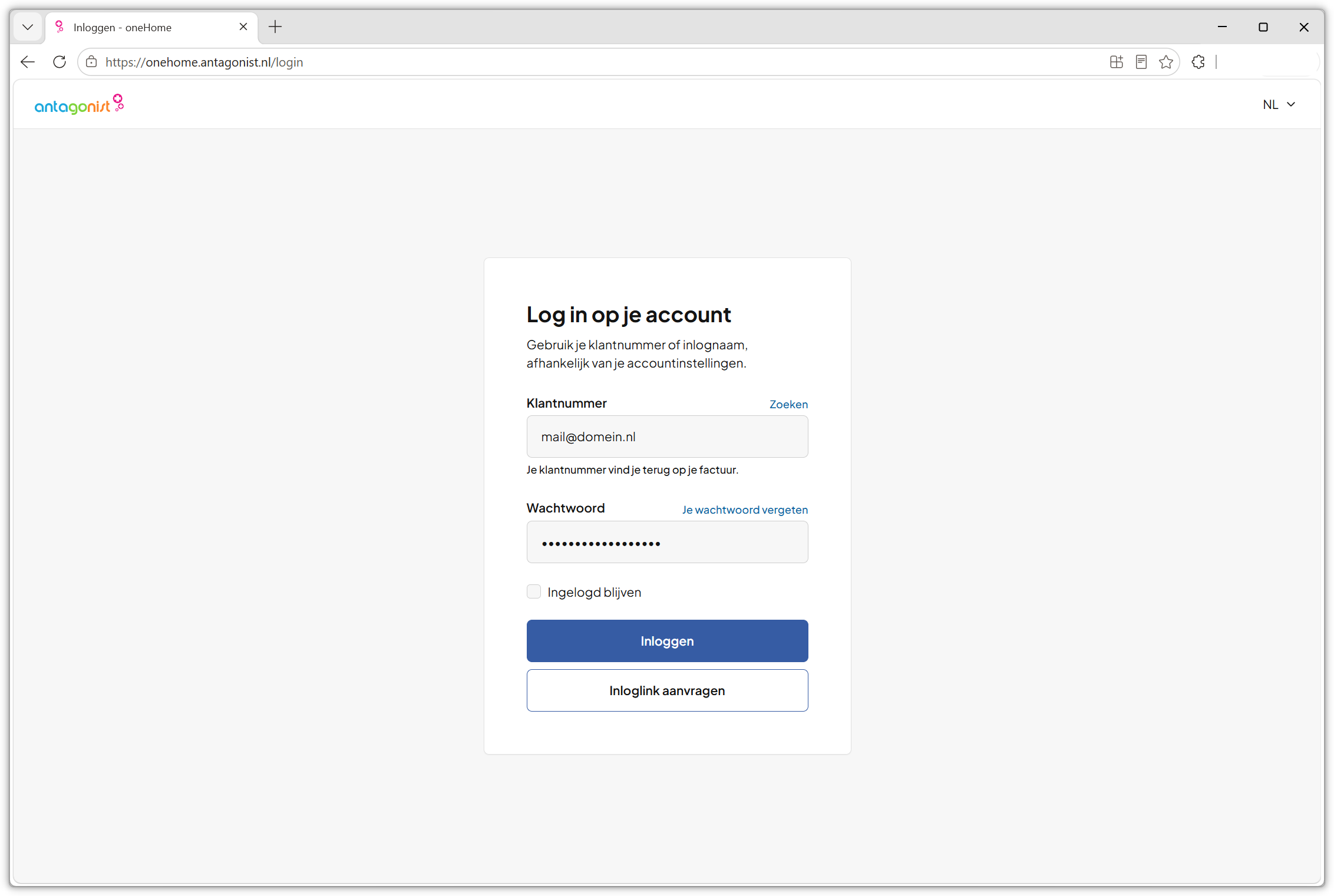 Inloggen op oneHome