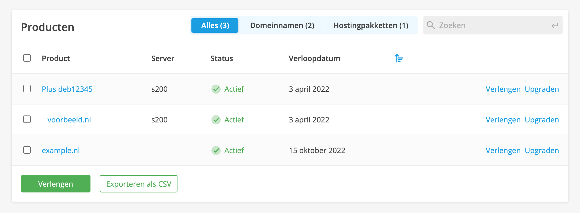 Klik op de domeinnaam waarvoor je een e-mailforwarder wilt aanmaken.