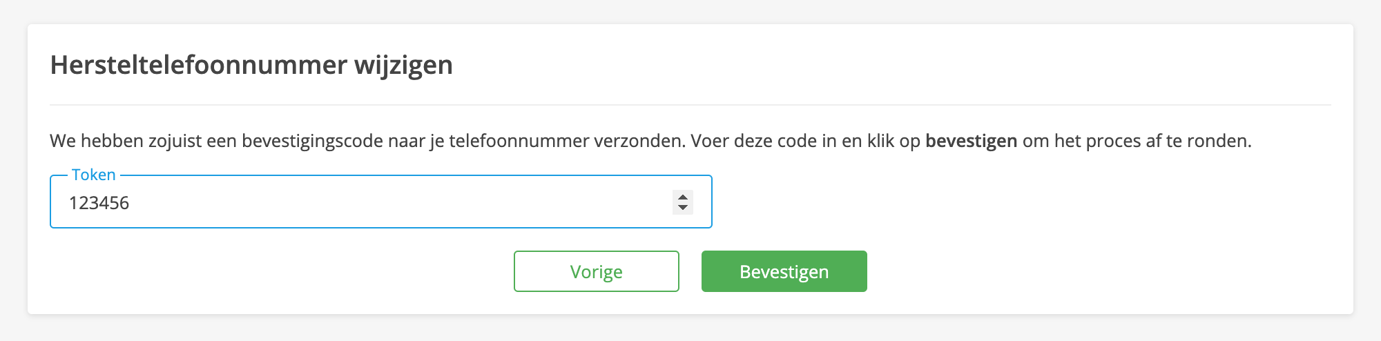 Voer de ontvangen bevestigingscode in en klik op 'Bevestigen'.