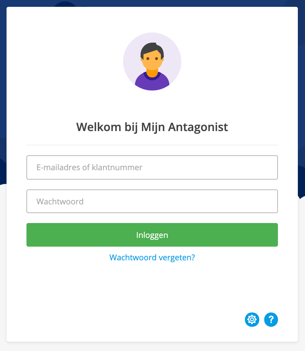 Het inlogscherm van Mijn Antagonist.