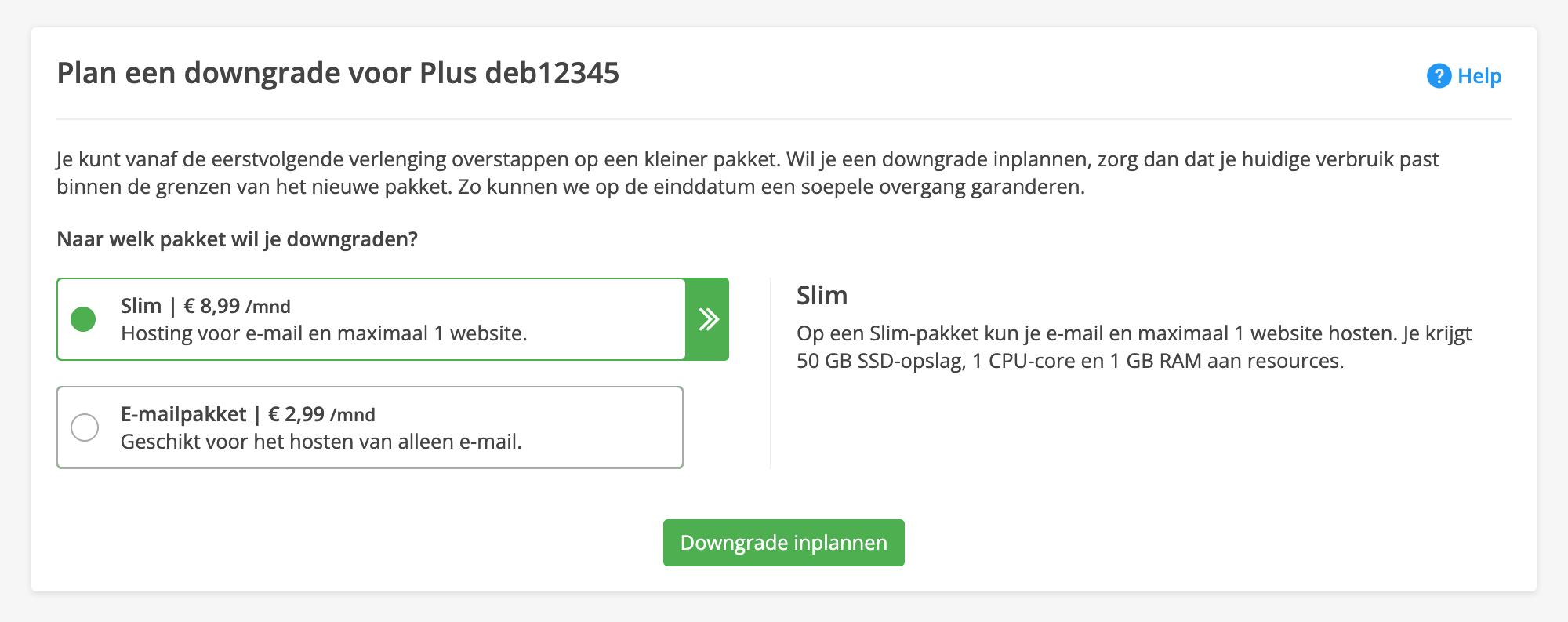 Een hostingpakket downgraden via Mijn Antagonist.