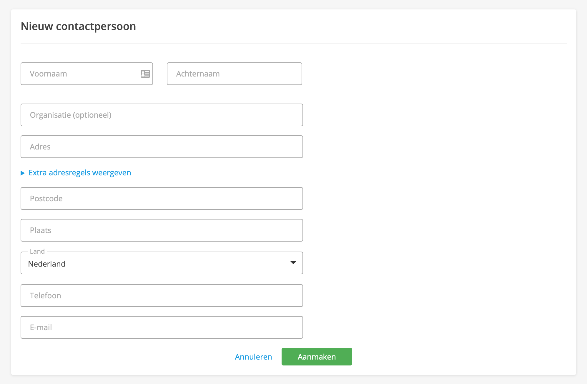 Het aanmaken van een nieuwe contactpersoon in Mijn Antagonist.