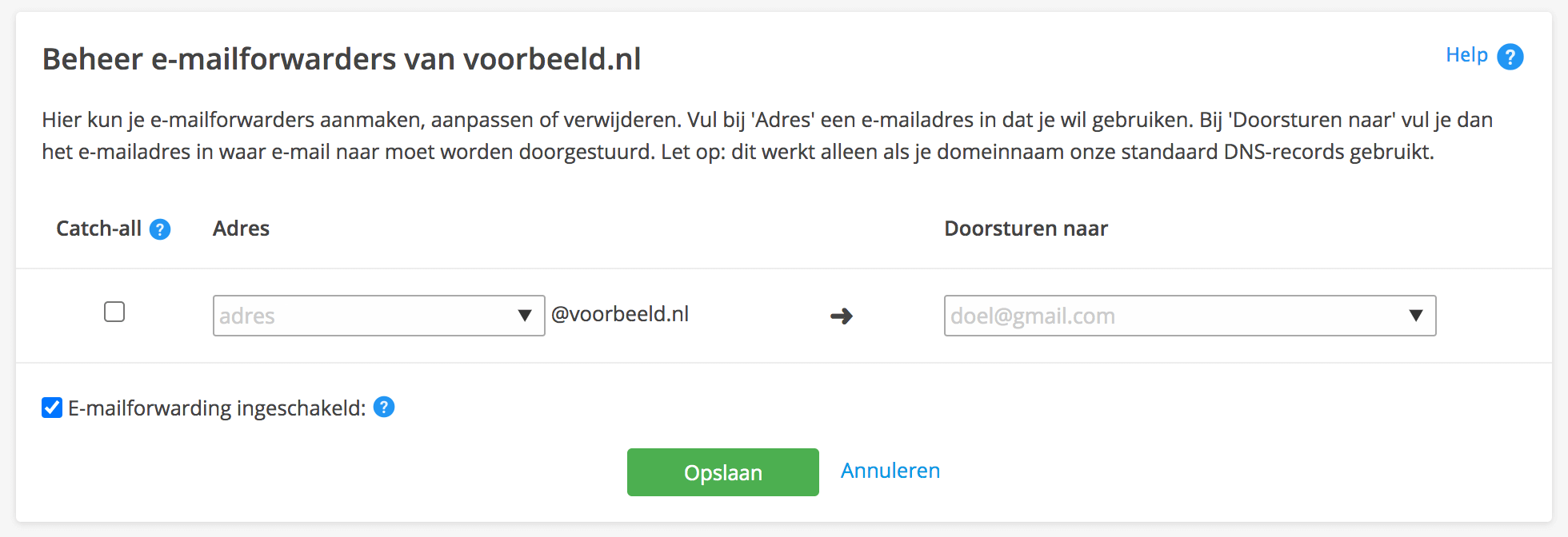 Het beheren van e-mailforwarders in Mijn Antagonist.