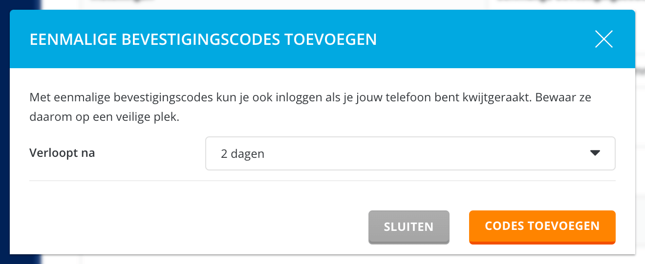 Bepaal de geldigheidsduur van de eenmalige codes.