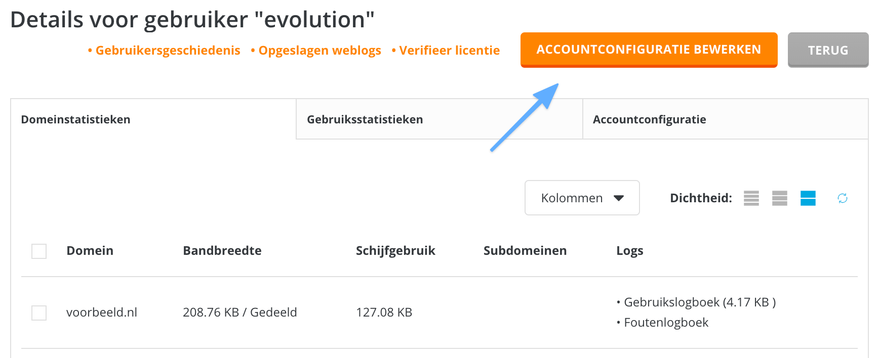 Klik op 'Accountconfiguratie bewerken'.