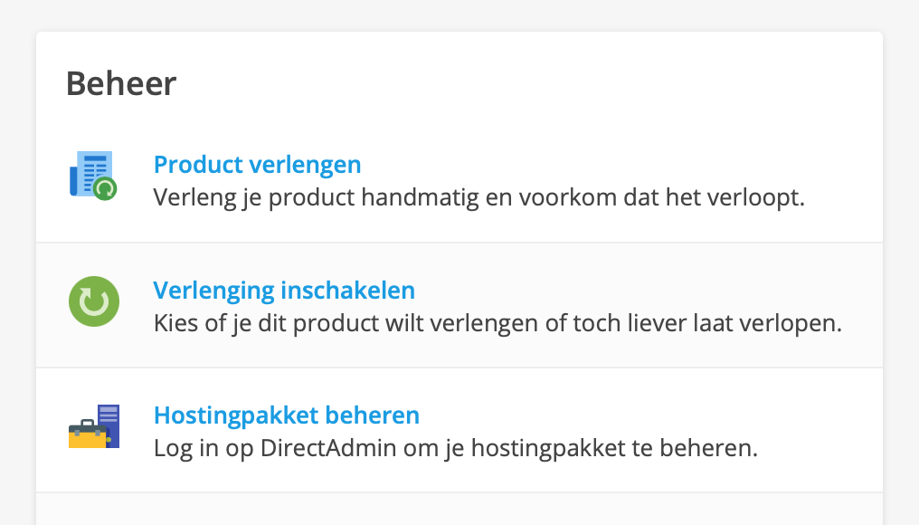 Ga in het vak 'Beheer' naar 'Verlenging inschakelen'.