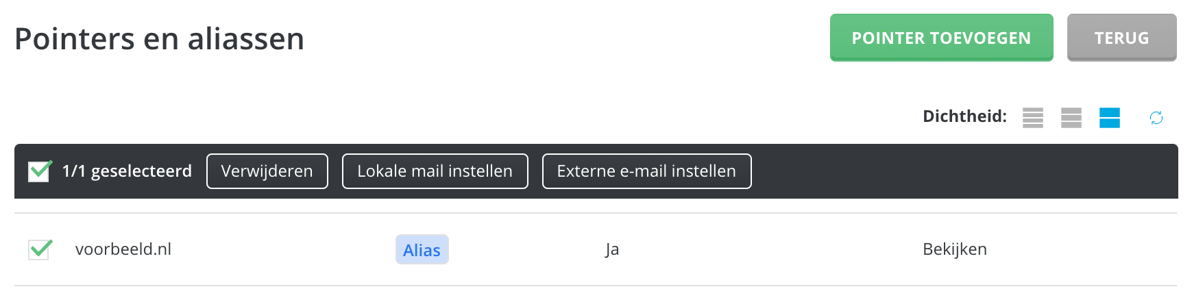 Verwijder de pointer of alias die je eerder als afzonderlijk domein wilde instellen.