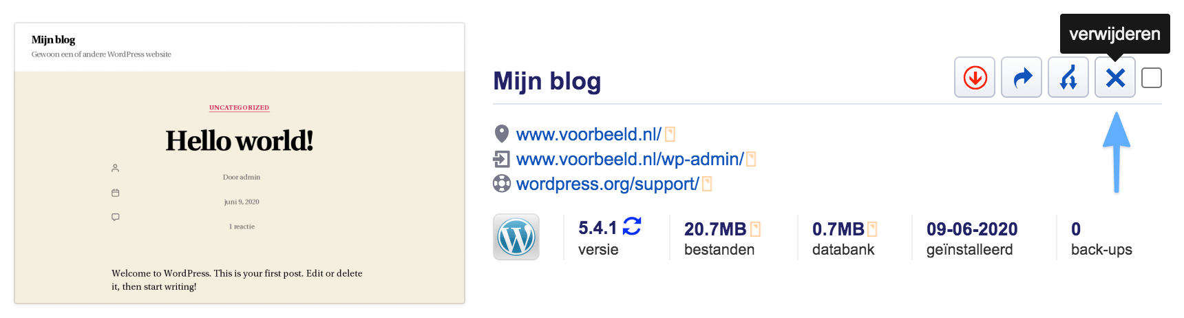 Klik op de knop met het kruisje.