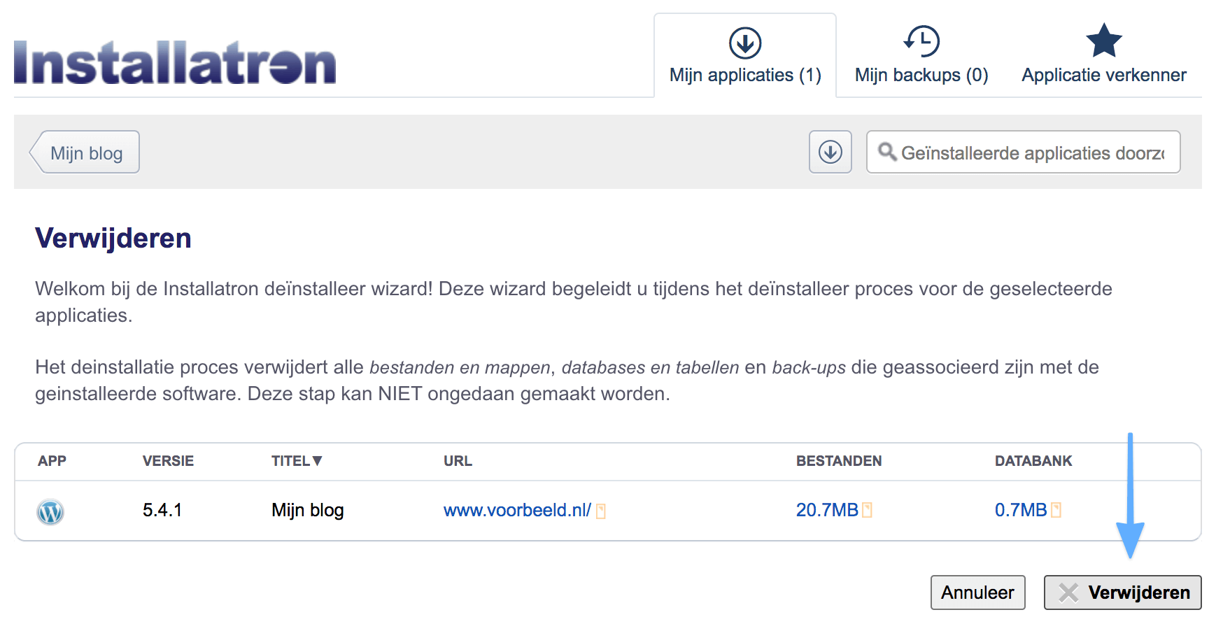 Klik op 'Verwijderen'.