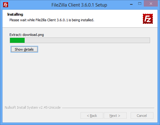 De installatiewizard van FileZilla zal starten.