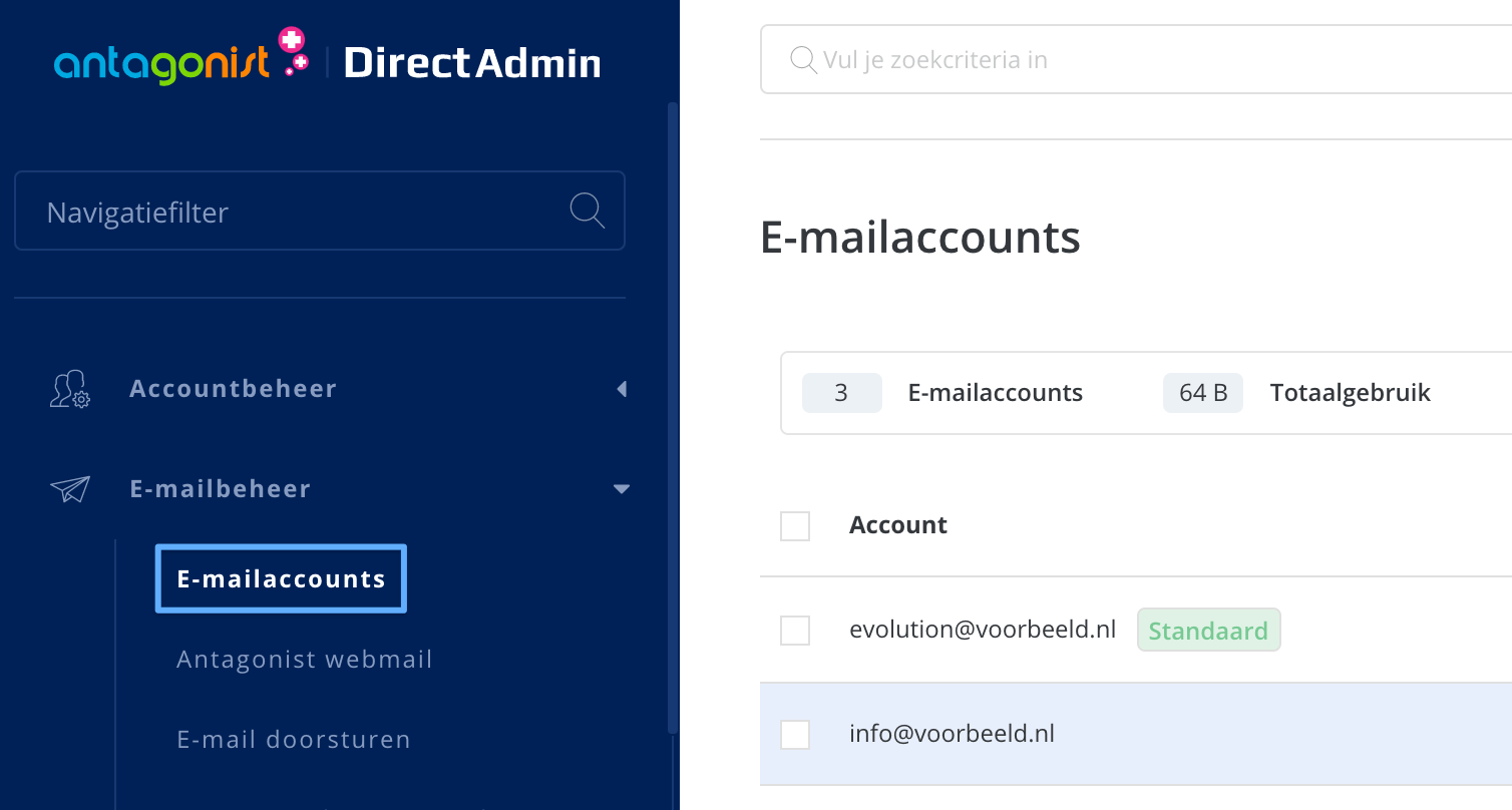De optie 'E-mailaccounts' in DirectAdmin.