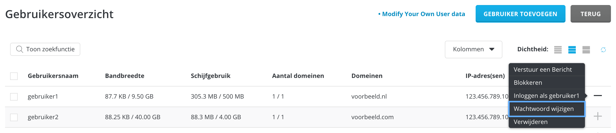 Het wachtwoord wijzigen voor een gebruiker op je Resellerpakket.