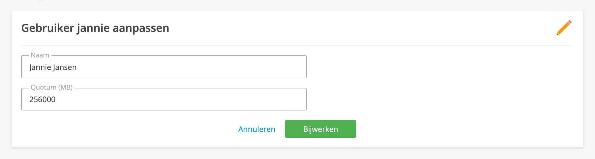 Pas de gegevens aan en klik op bijwerken.