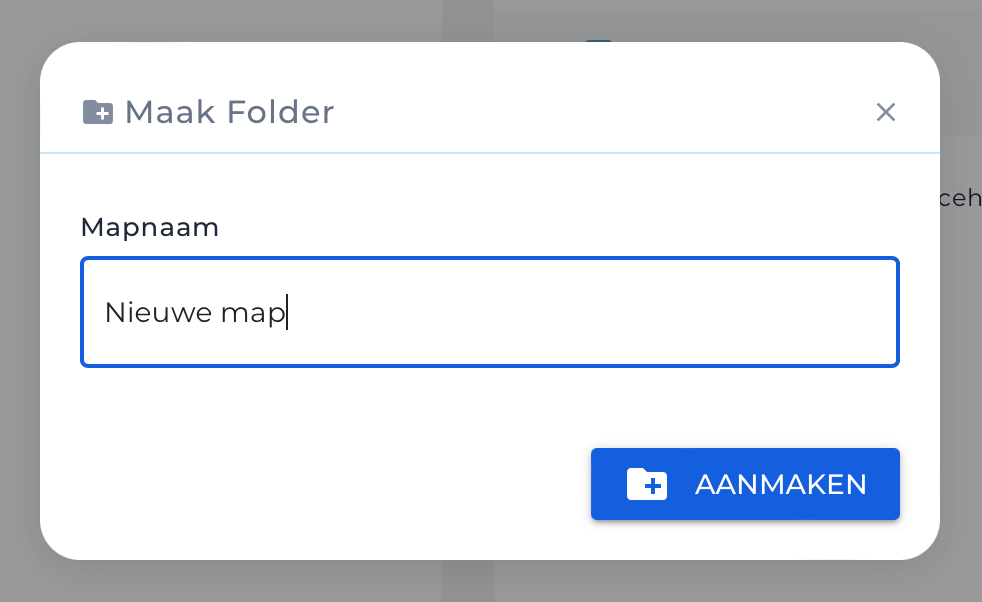 Een nieuwe map in maken via het bestandsbeheer in DirectAdmin.