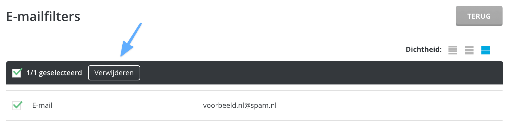 Een e-mailfilter verwijderen in DirectAdmin.