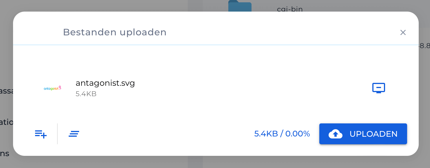 Bestand uploaden via bestandsbeheer in DirectAdmin.