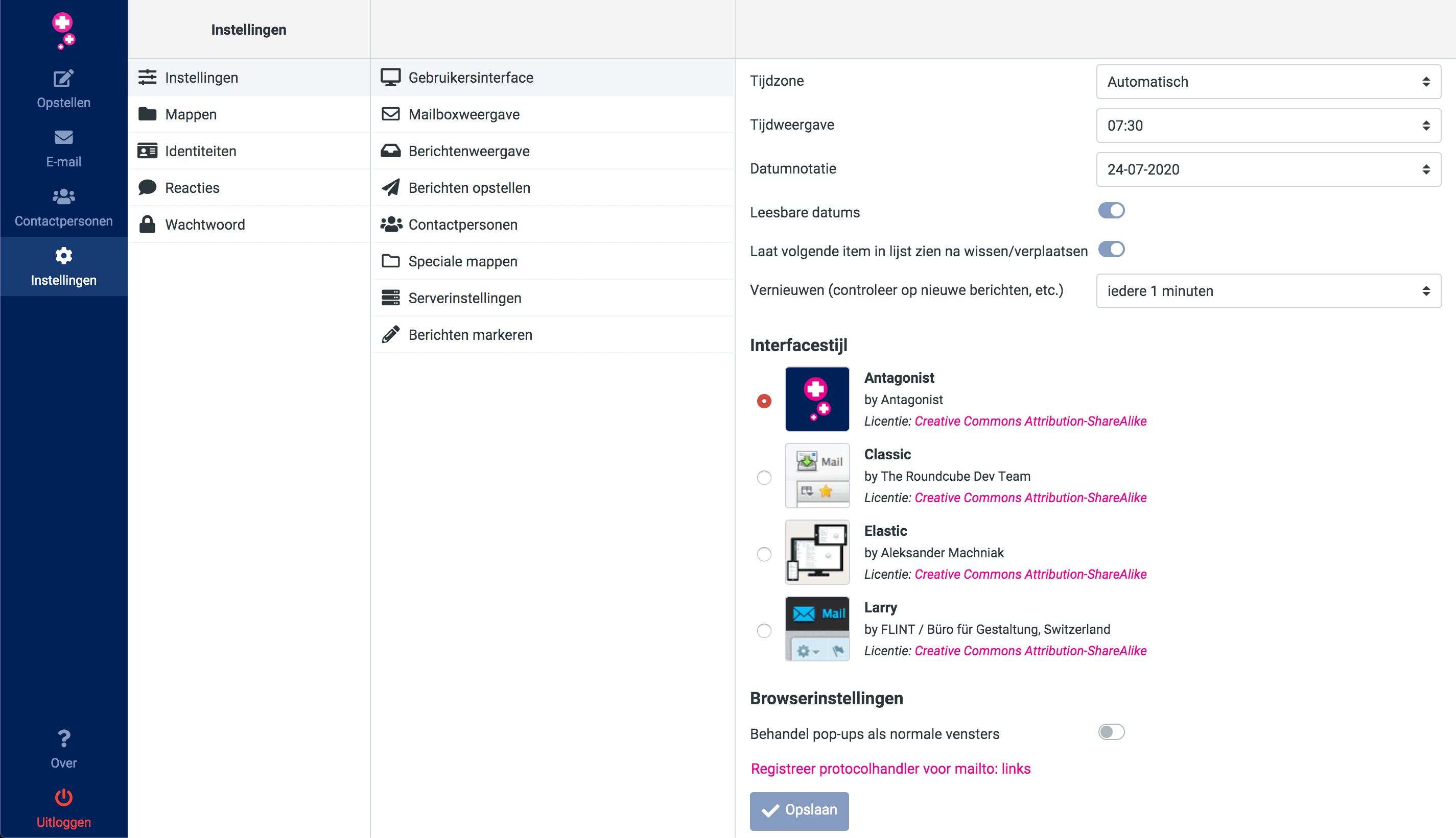 Kies het thema dat je wilt gebruiken en klik op 'Opslaan'.