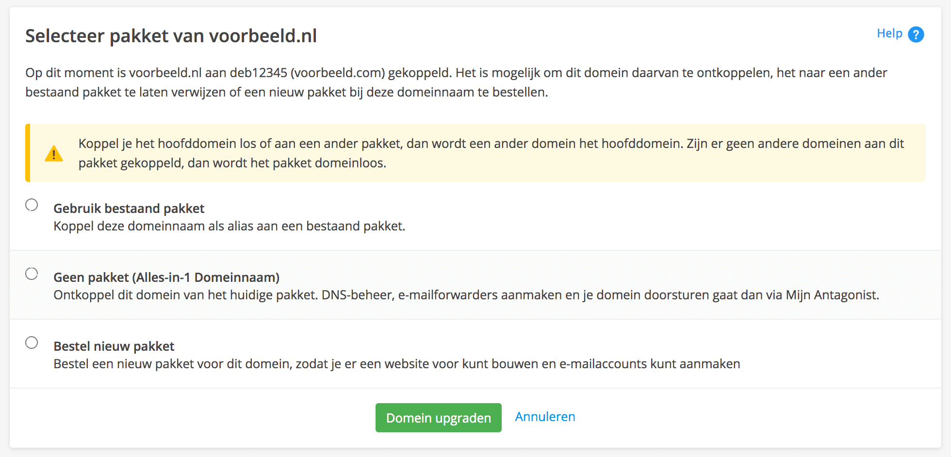 Bepaal waar je jouw domeinnaam aan wilt koppelen.