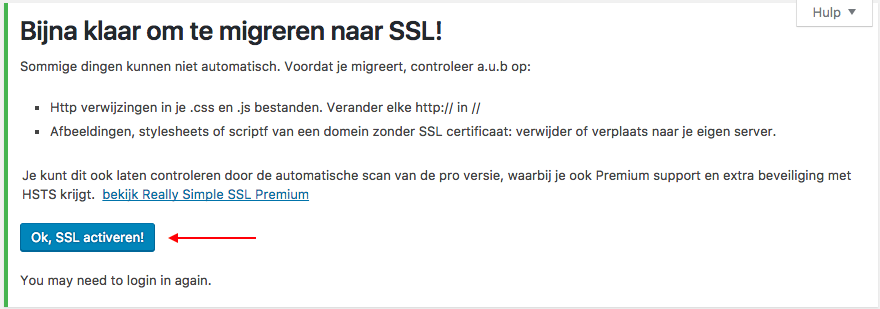 SSL activeren via Really Simple SSL.