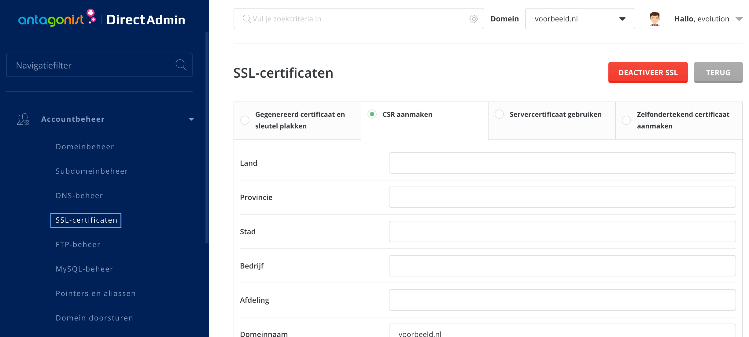 SSL-certificaten beheren in DirectAmdmin.
