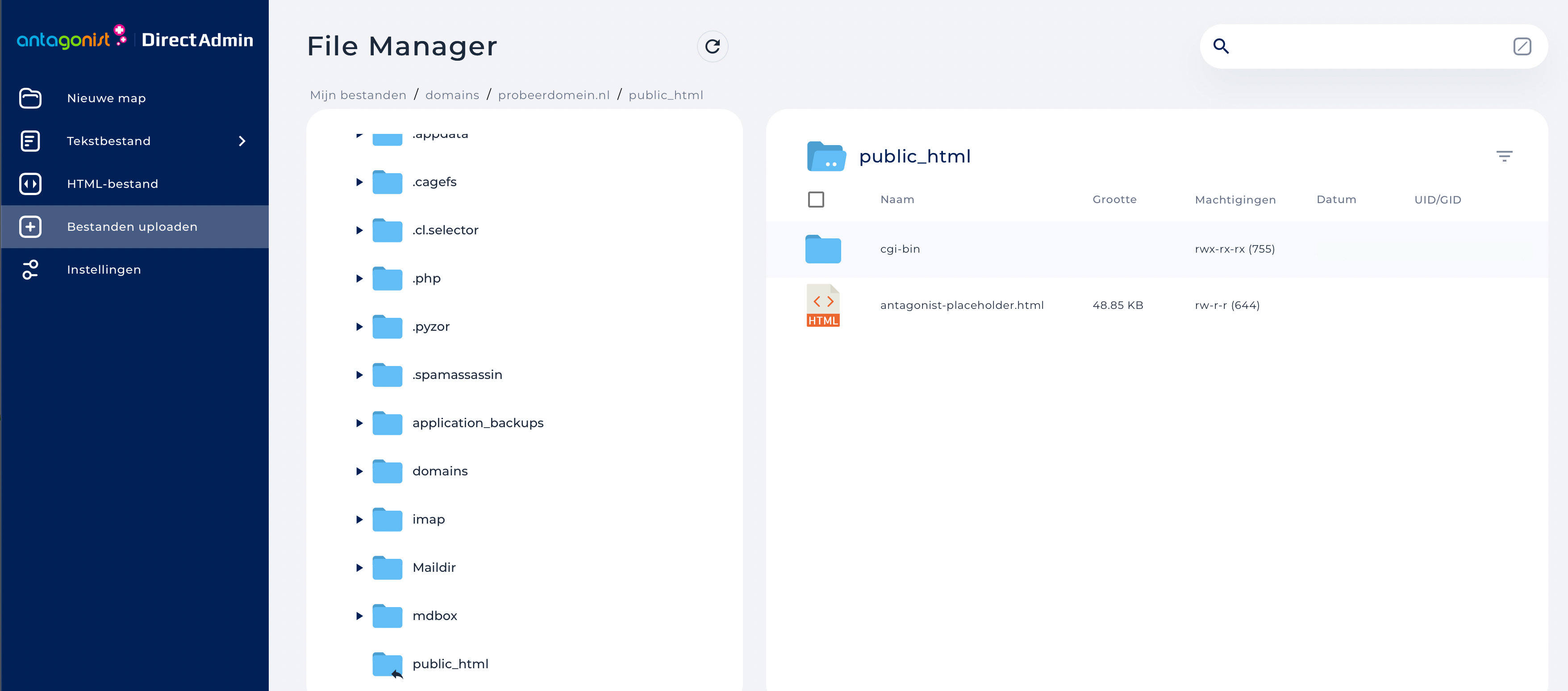 Navigeer naar de map waar je een bestand wilt uploaden.
