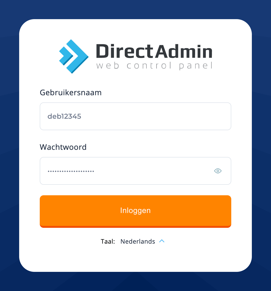 Het inlogscherm van DirectAdmin.