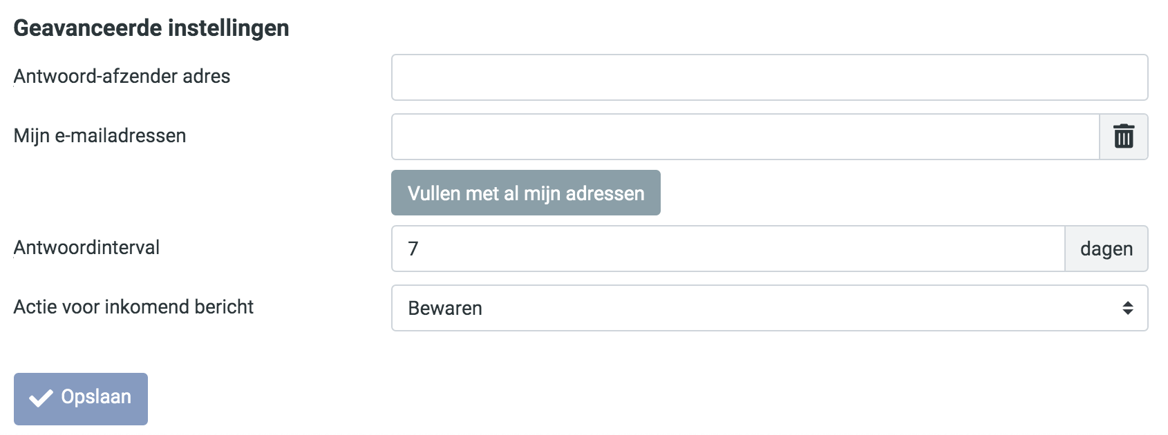 Geavanceerde instellingen van een afwezigheidsbericht in de webmail.