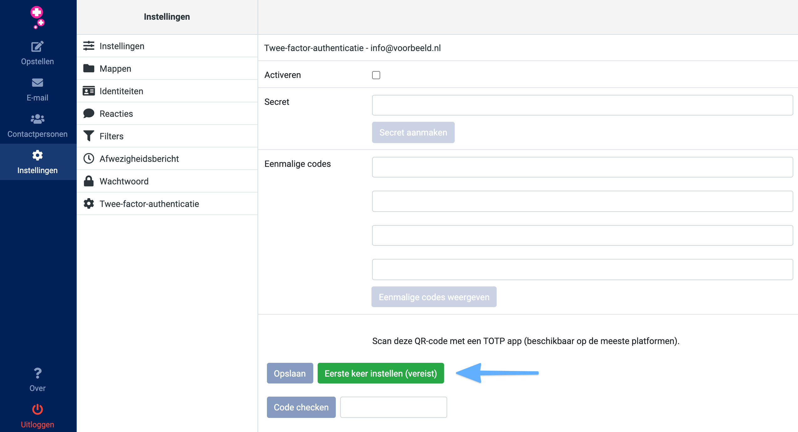 Het 2FA-scherm van de webmail.