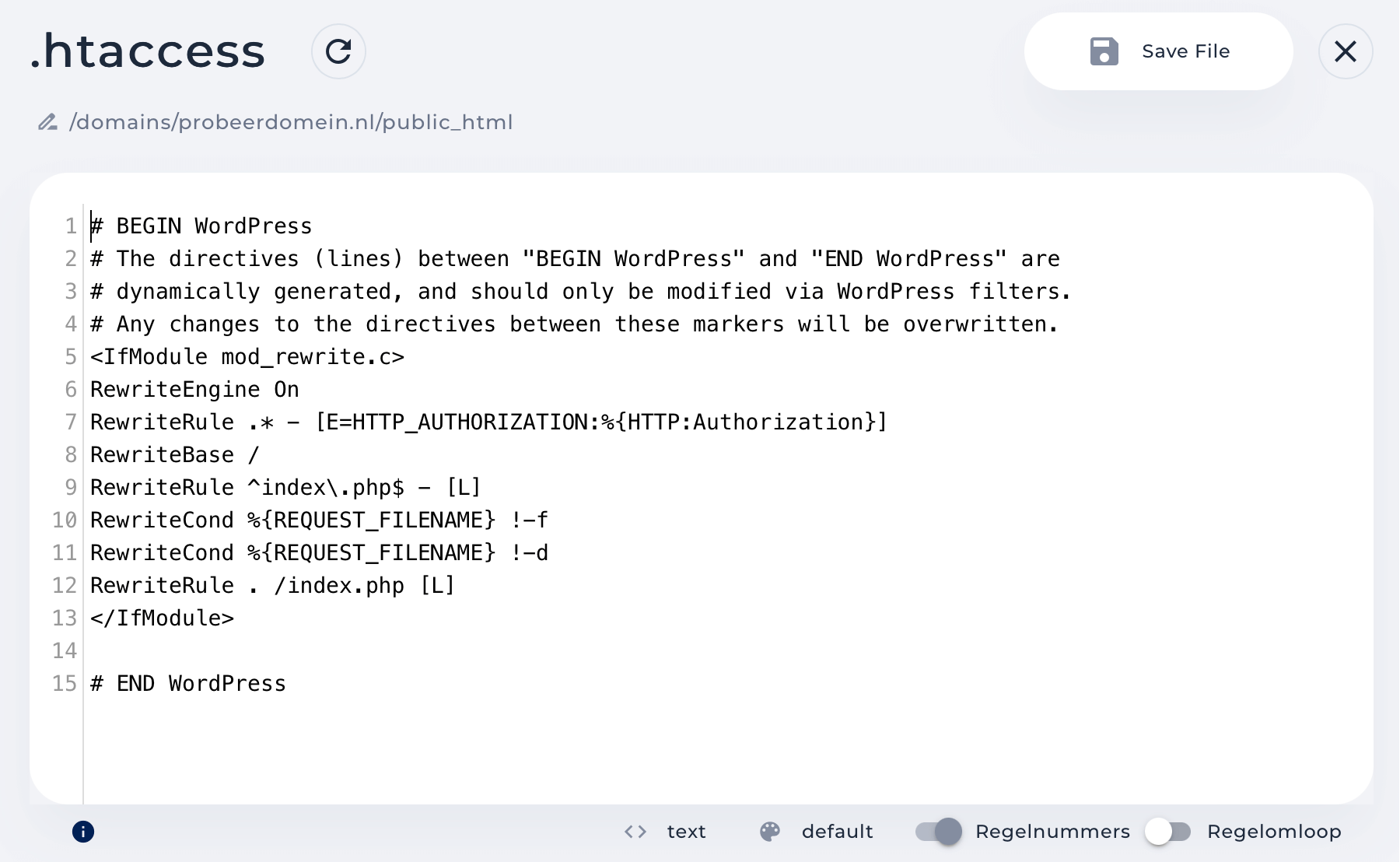 Een bestand bewerken in DirectAdmin.