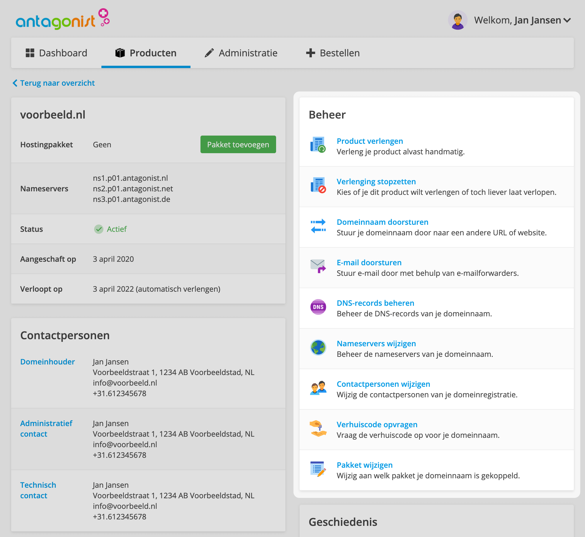 Klik in het vak 'Beheer' op 'Pakket wijzigen'.