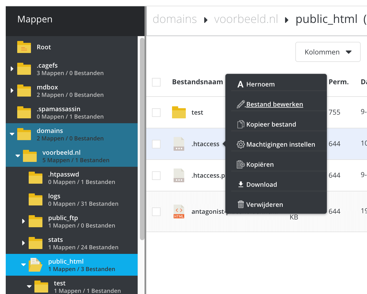 Het .htaccess-bestand bewerken.