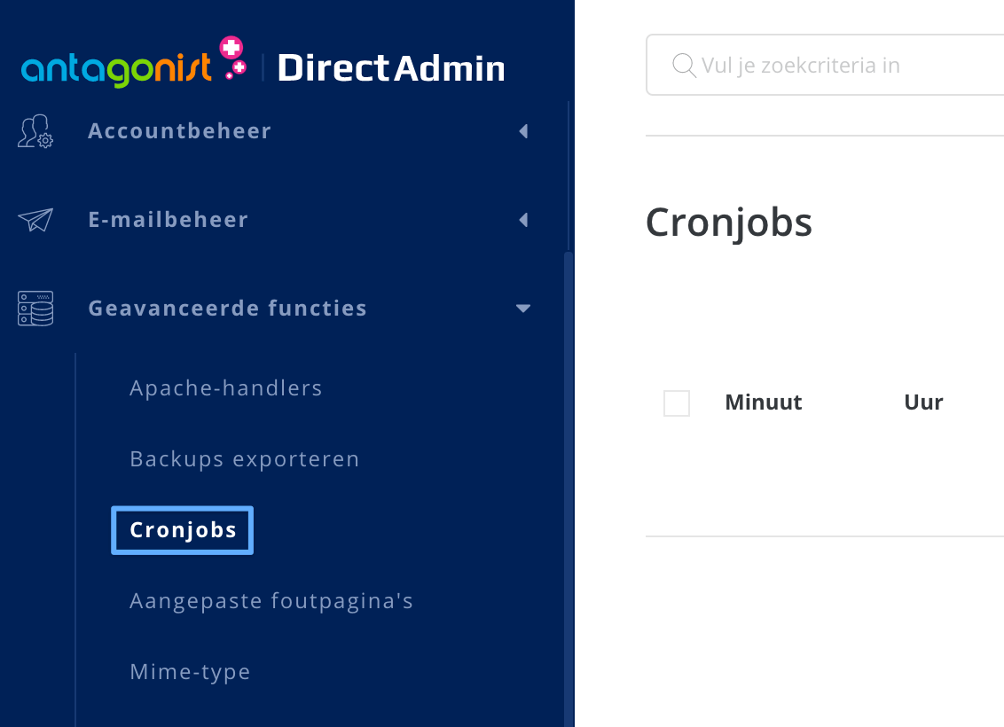 Cronjobs beheren in DirectAdmin.