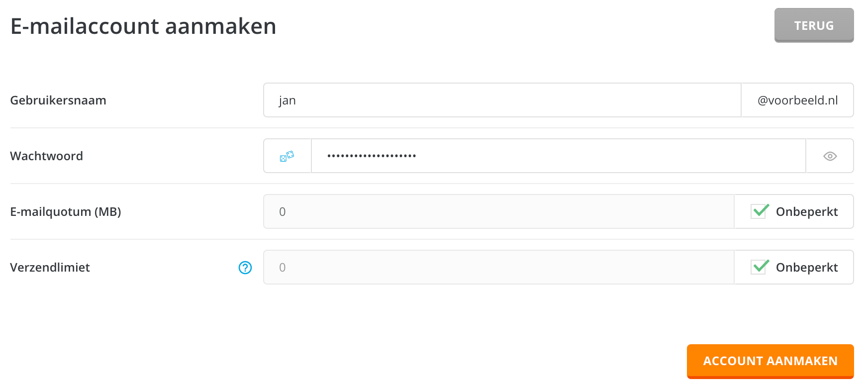 Vul de gewenste gegevens in voor je e-mailaccount.