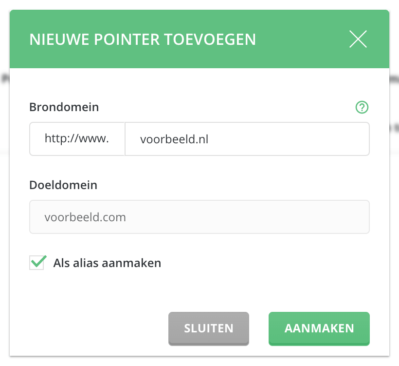 Een domein als pointer of alias toevoegen.