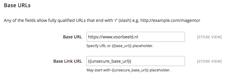 Zorg dat in het veld achter 'Base URL' je domeinnaam met 'https' ervoor staat.