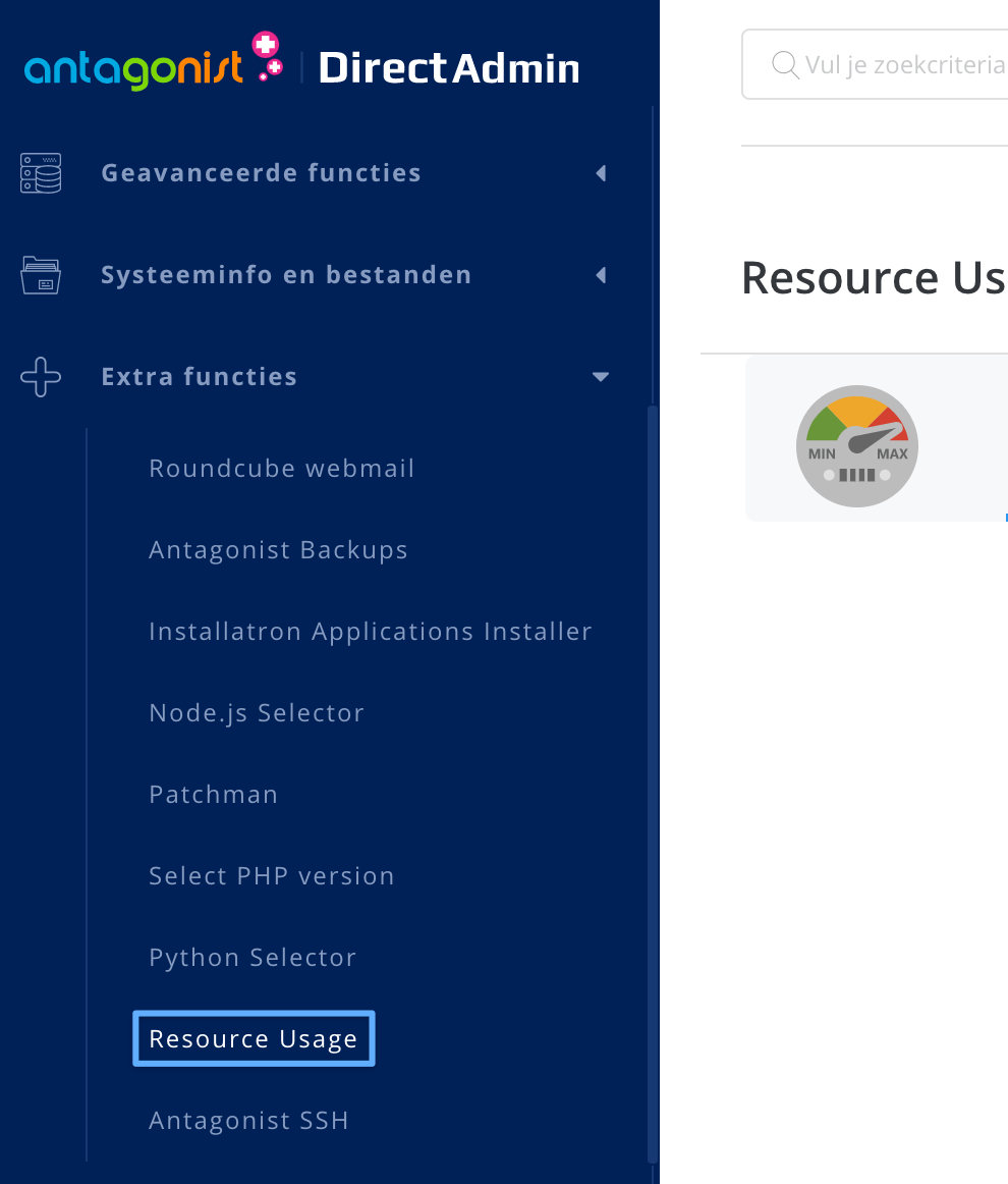 Resource Usage in DirectAdmin.