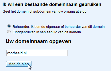 Het opgeven van je domeinnaam voor G Suite.