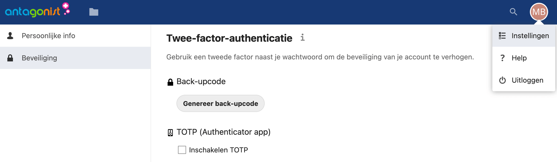 Vink de optie 'Inschakelen TOTP' aan.