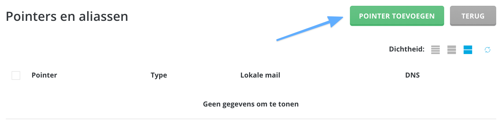 Een nieuwe pointer toevoegen in DirectAdmin.