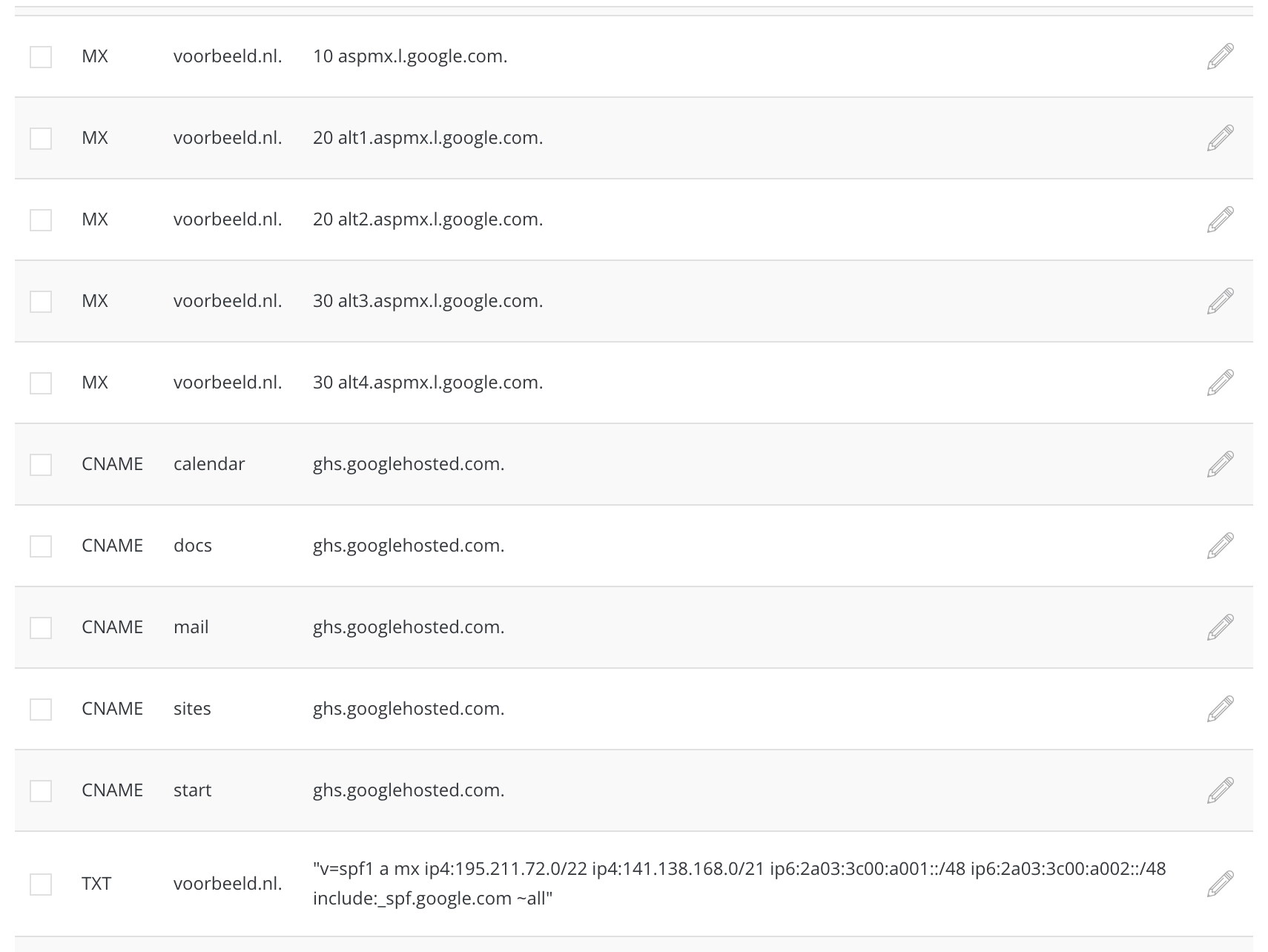 De DNS-records voor G Suite handmatig instellen.