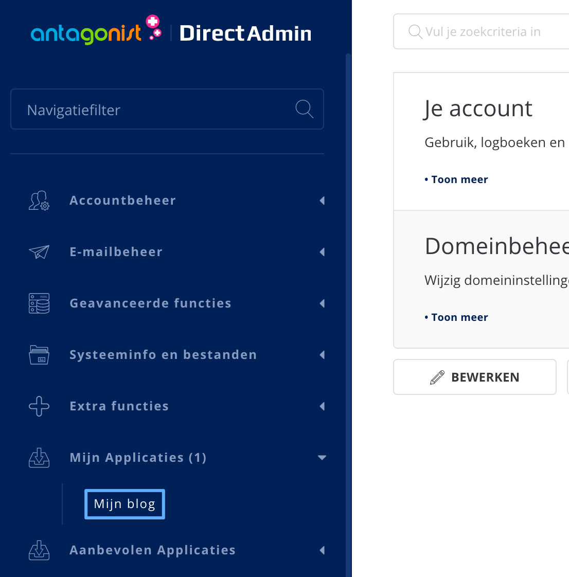 Klik op de applicatie die via Installatron is geïnstalleerd.
