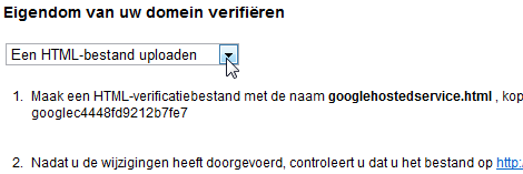 Je domein verifiëren met behulp van een HTML-bestand.