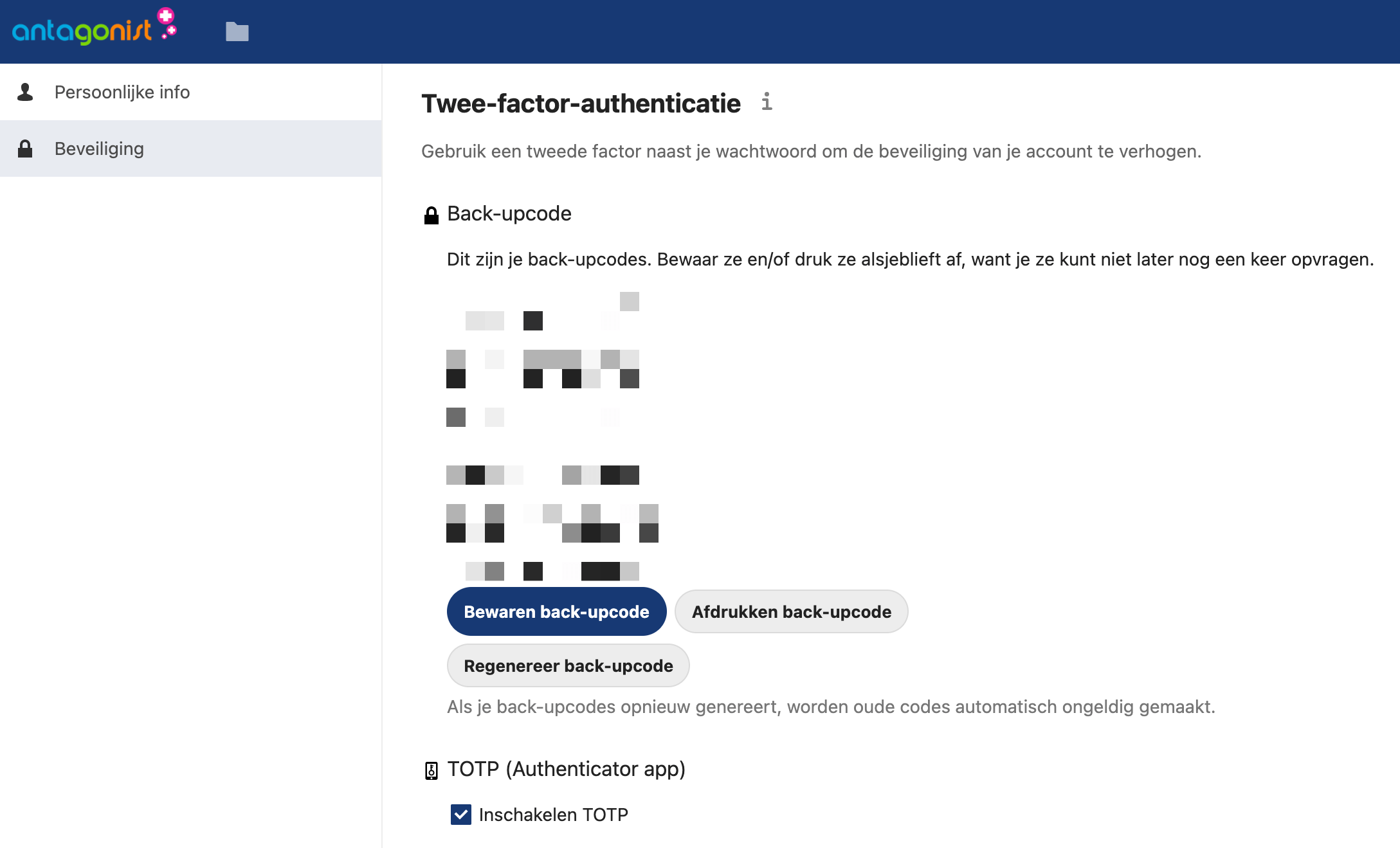 Noteer de eenmalige codes en bewaar ze op een veilige plek.