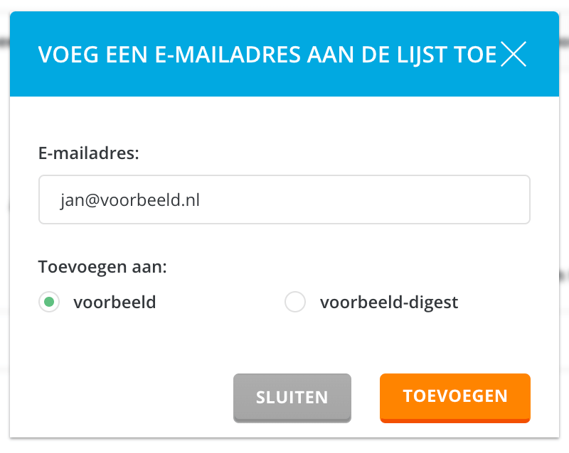 Een nieuw lid toevoegen aan de mailinglijst.