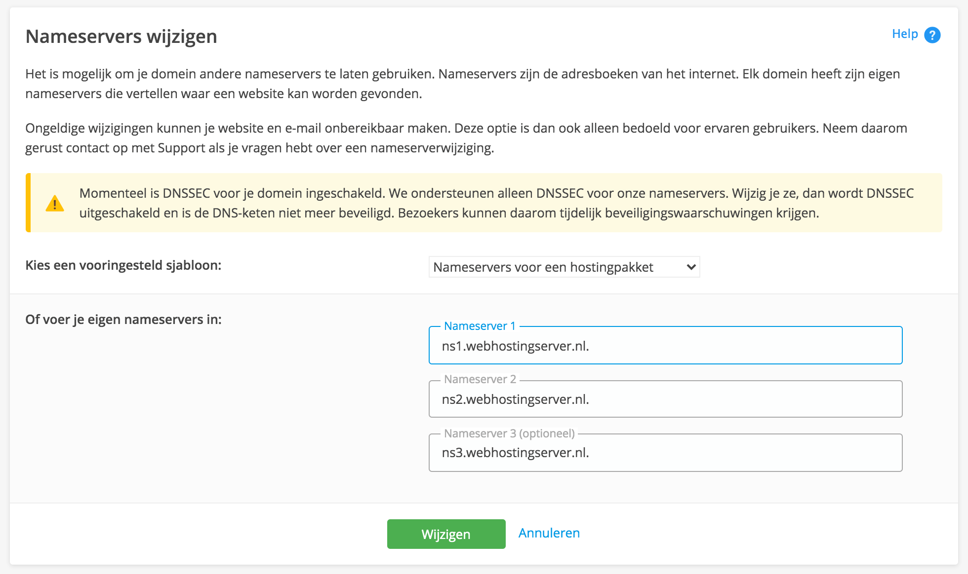 Het invoeren van je nameservers van je domeinnaam in Mijn Antagonist