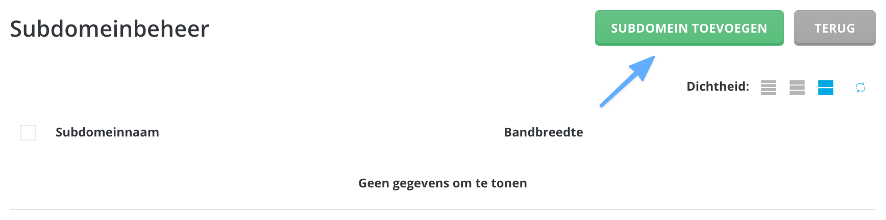 Klik op 'Subdomein toevoegen'.