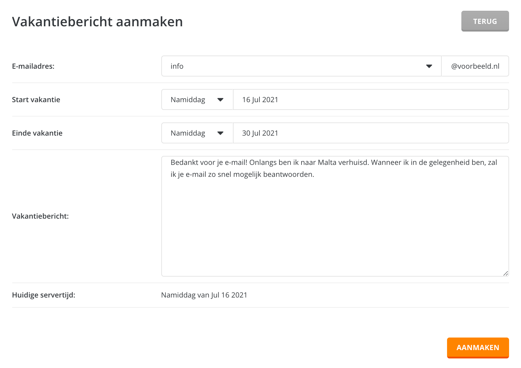 Een vakantiebericht instellen in DirectAdmin.