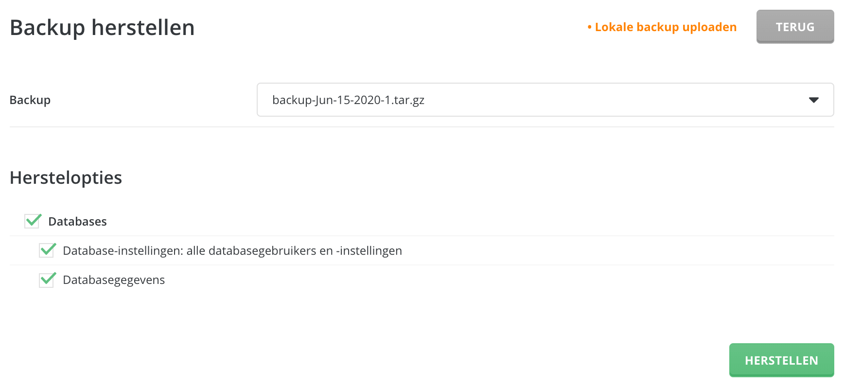 Een gemaakte backup downloaden.