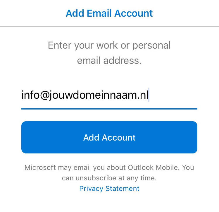 Voer je e-mailaccount in en klik op 'Add Account'.